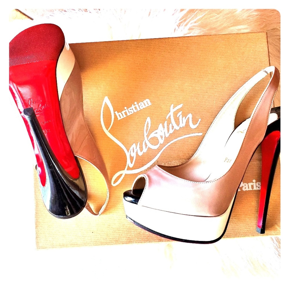 Christian Louboutin Nude Lady Peep Sling 150 pump